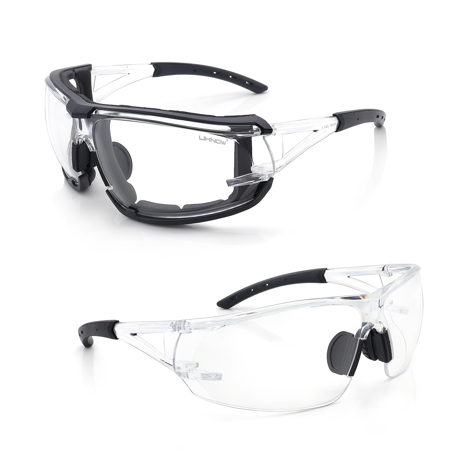 UKNOW Gafas de seguridad fotocromáticas, lentes de transición resistentes a los arañazos, junta de espuma extraíble, gafas protectoras ANSI Z87.1