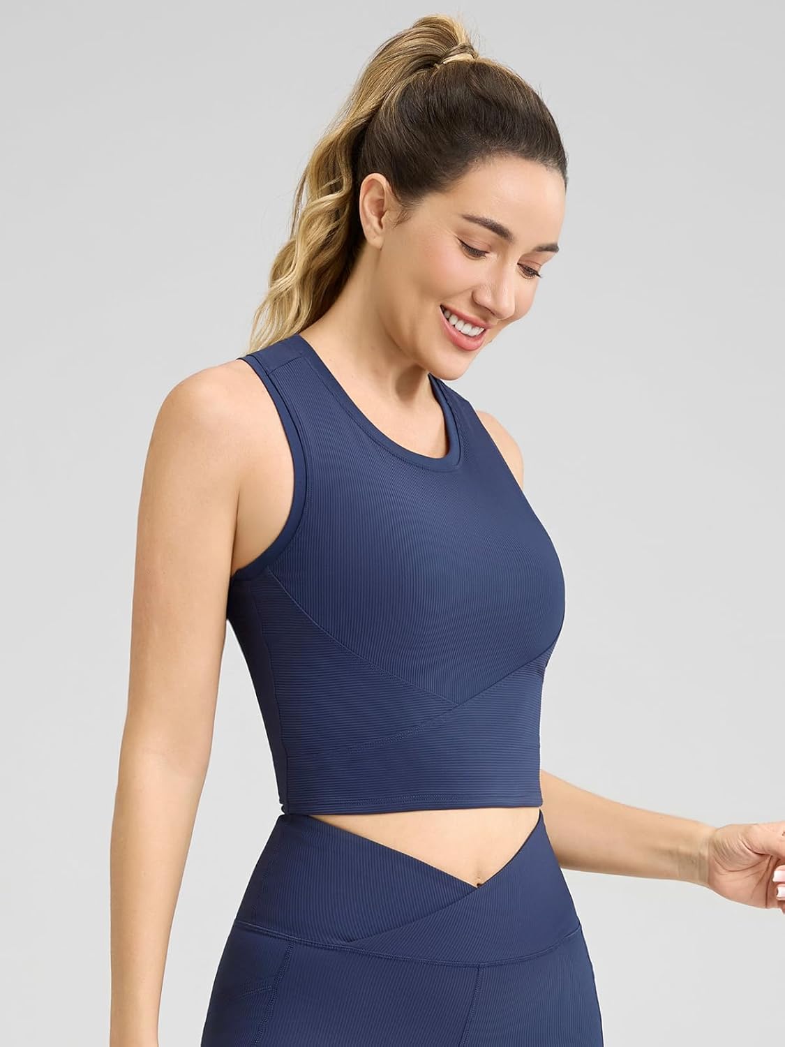 AARYA Women's Ribbed Workout Tank Top Cropped Sports Top, Double Layer, Yoga & Activewear Shirt for Gym, Running, Tennis - Image 2