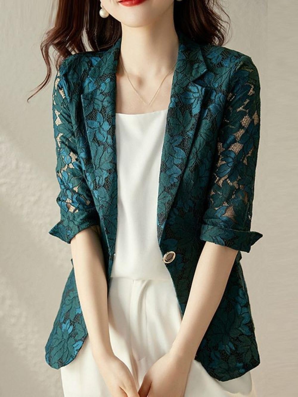 Bolero Mädchen Festlich,Damen-Blazer-Jacke Aus Jacquard-Spitze, Leichter Bolero, Achselzucken, Durchsichtiger, Eleganter Cardigan, Vorne Offen, Anzug-Blazer-Jacke, Eleganter Formeller Abend-Cardigan