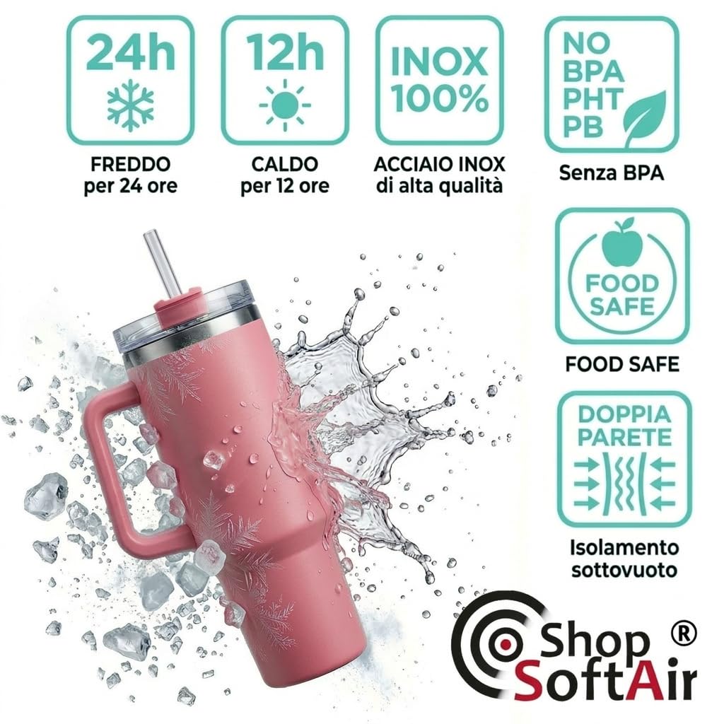 Borraccia termica da tavolo realizzata in acciaio inox di alta qualità, progettata per mantenere le bevande alla temperatura ideale, da 900 o 1200 ml, 6 colori (Rosa, 900 ml)