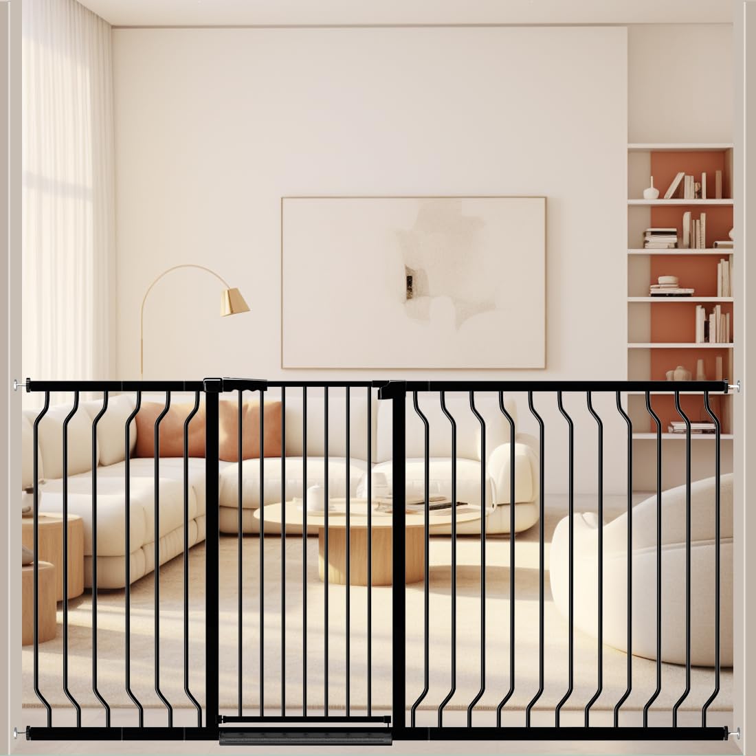 WAOWAO Extra Tall 40.55" Baby Gate 57.48-74.4" Wide Pressure Mounted Walk Through Swing Auto Close Safety Black Metal Toddler Child Dog Pet for Indoor Stairs,Doorways Black 57.48-74.4"/146-189cm