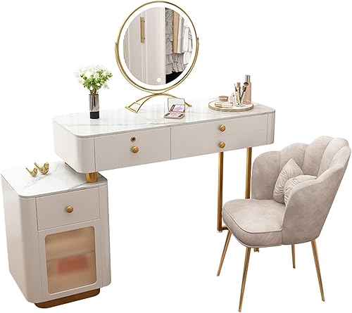 LUCBEI tocador de madera de pizarra avanzada para dormitorio moderno minimalista pequeño mesa de maquillaje espejo combinado marco de madera color