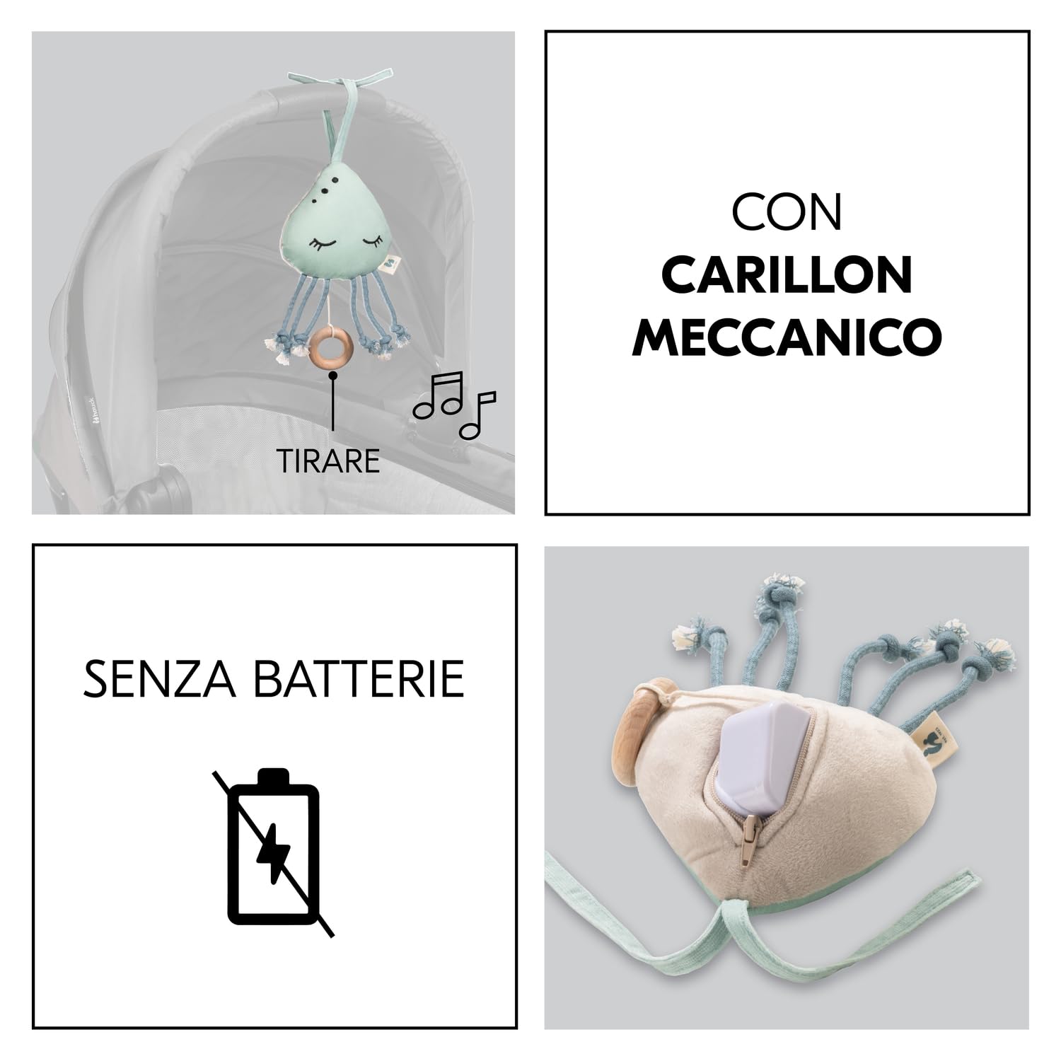 hauck Carillon Neonati Cuddle N Sleep - Giocattolo Sonaglio da Appendere con Meccanismo Musicale - Ninna Nanna Brahms (Durata 2 Min.), Rimovibile - Sonaglio Neonato Senza Batterie - Medusa