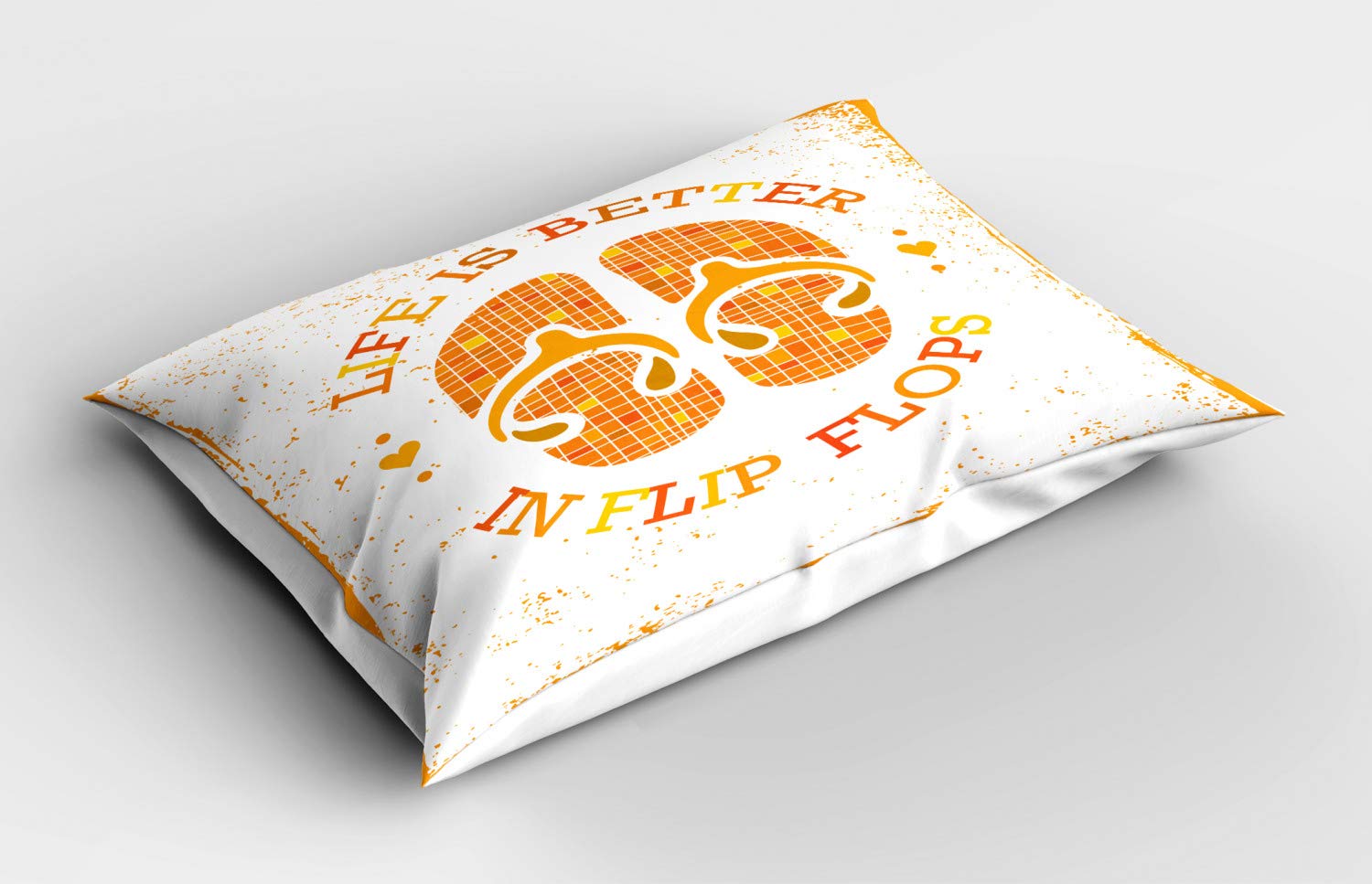 Ambesonne Flip Flop Pillow Sham, Stained Grungy Design of Circular Life is Better in Flip Flops Text, Decorative Standard Queen Size Printed Pillowcase, 30