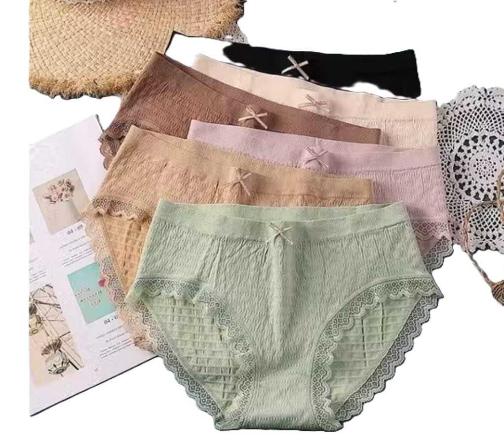 Women's Mid Waist Cotton Lined Panties with Lace Edge, Pack of 2-picture-32