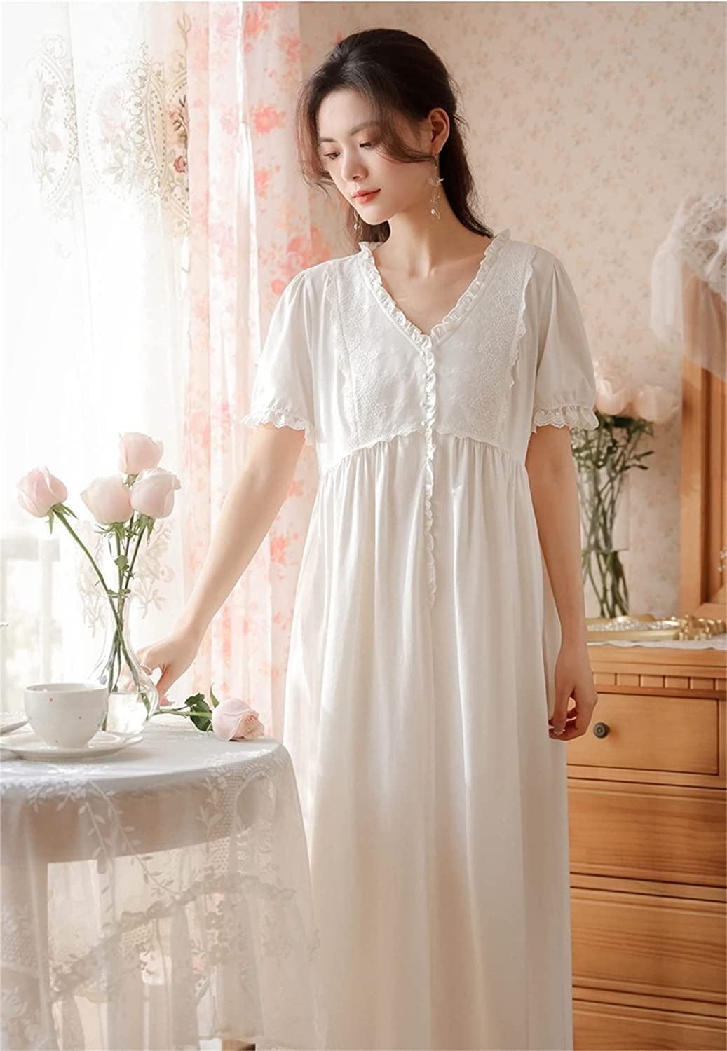 Camisón Blanco Mujer Camisón Algodón Mujer The 1 For U - Sin Mangas, Estilo Victoriano, Talla 3XL Vestido Noche Estilo Victoriano
