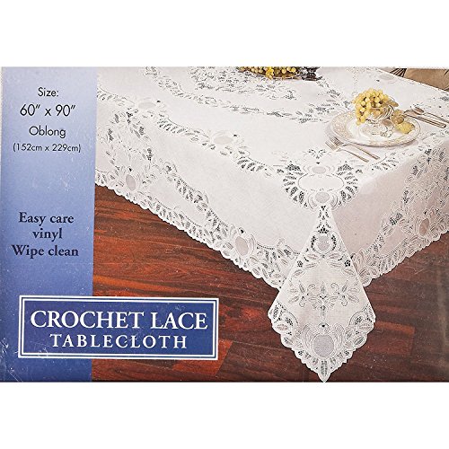 Newbridge Crochet Lace Vinyl Tablecloth 60-Inch by 90-Inch Oblong (Rectangle), White