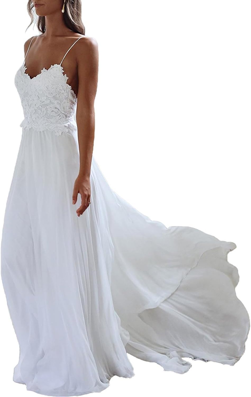 CharmingBridal Women's Spaghetti Backless Lace Beach Wedding Dresses