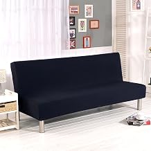 Stretch Futon Cover Armless Sofa Slipcover Foldable Sofa Bed Covers with Elastic Bottom, Machine Washable Black