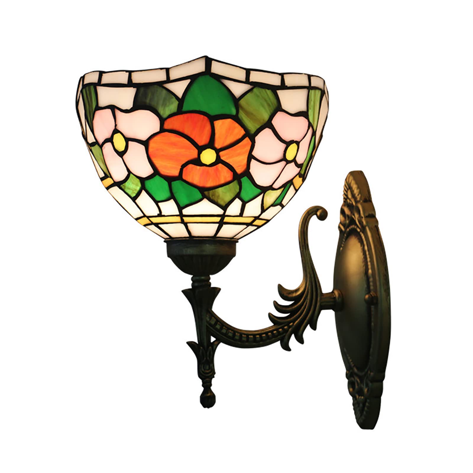 NHPJFDC Tiffany Wall Sconce, Rustic Victorian Style Rose/Sunflower/Tulip Flower Multiple Stained Glass Tiffany Wall Lamp For Bedroom Bathroom Hallway, E27