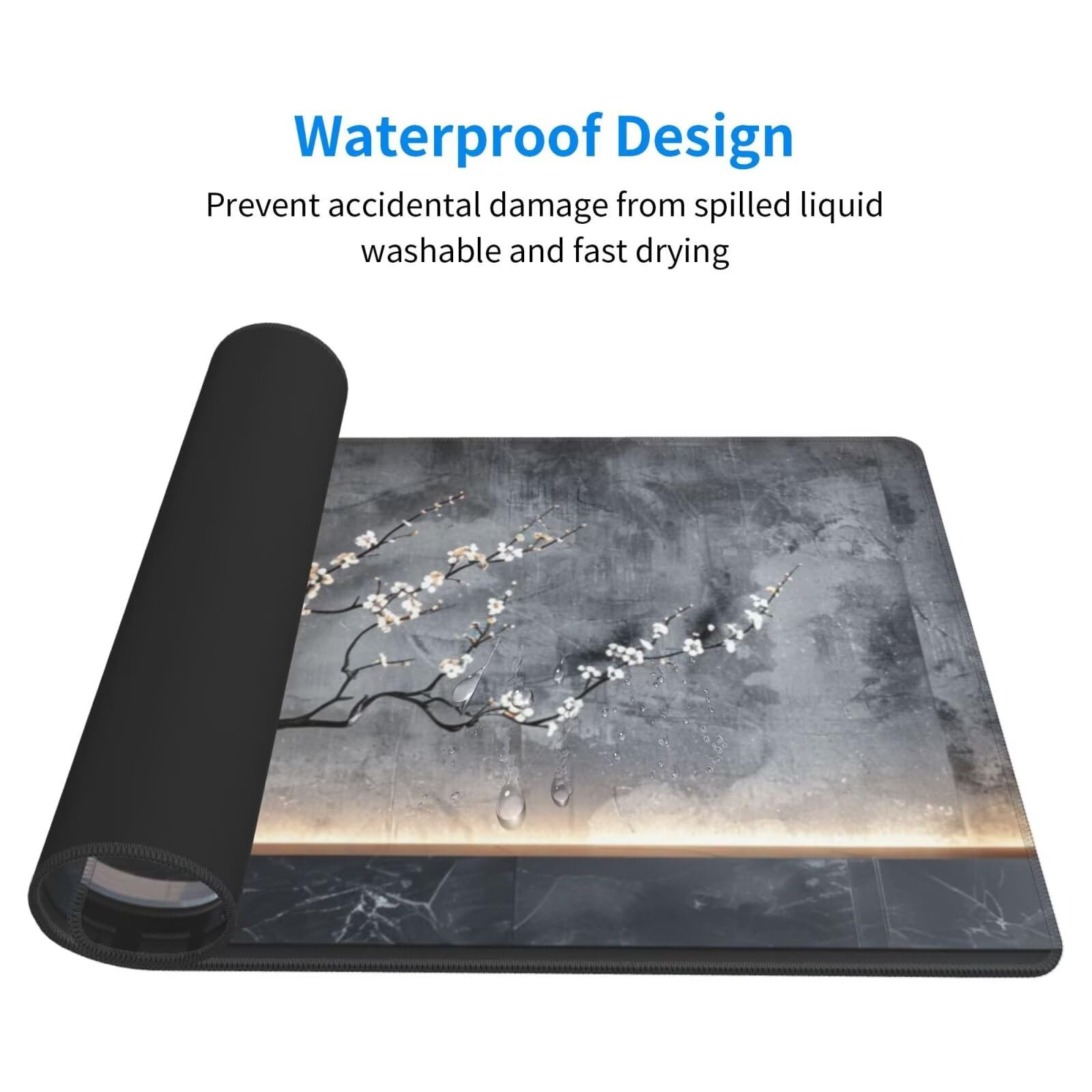 Alfombrilla de Ratón Gaming Grande XXL 1200x600x4mm con Bordes Cosidos, Tela de Micro Tejido, Base de Goma Antideslizante y Mouse Pad, para Teclado Escritorio, PC, Oficina Flor de Ciruelo Lunar Y6217
