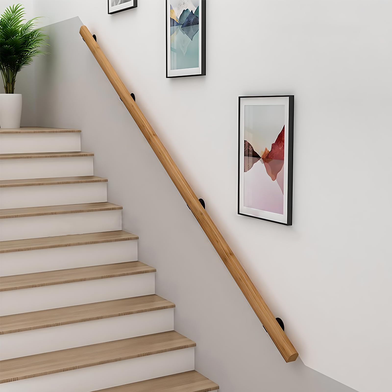 Pasamanos De Madera Redondo, Barandilla De Escalera Interiores, Antideslizante Barra De Soporte para Pasillo con Kit Completo, De 50-400 cm, Con 2 Soportes Para Ancianos (madera, 180cm)