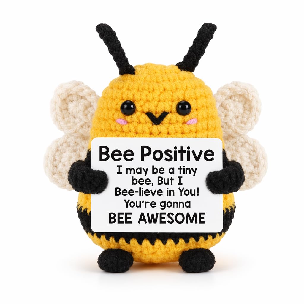 ZeBQrphio Emotional Support Crochet, Handmade Crochet Bee Doll 6 x 9 cm, Exam Gifts, Proud of You Gifts Motivational Desk Decor, Positive Companion for Study, Office and Collectible Display