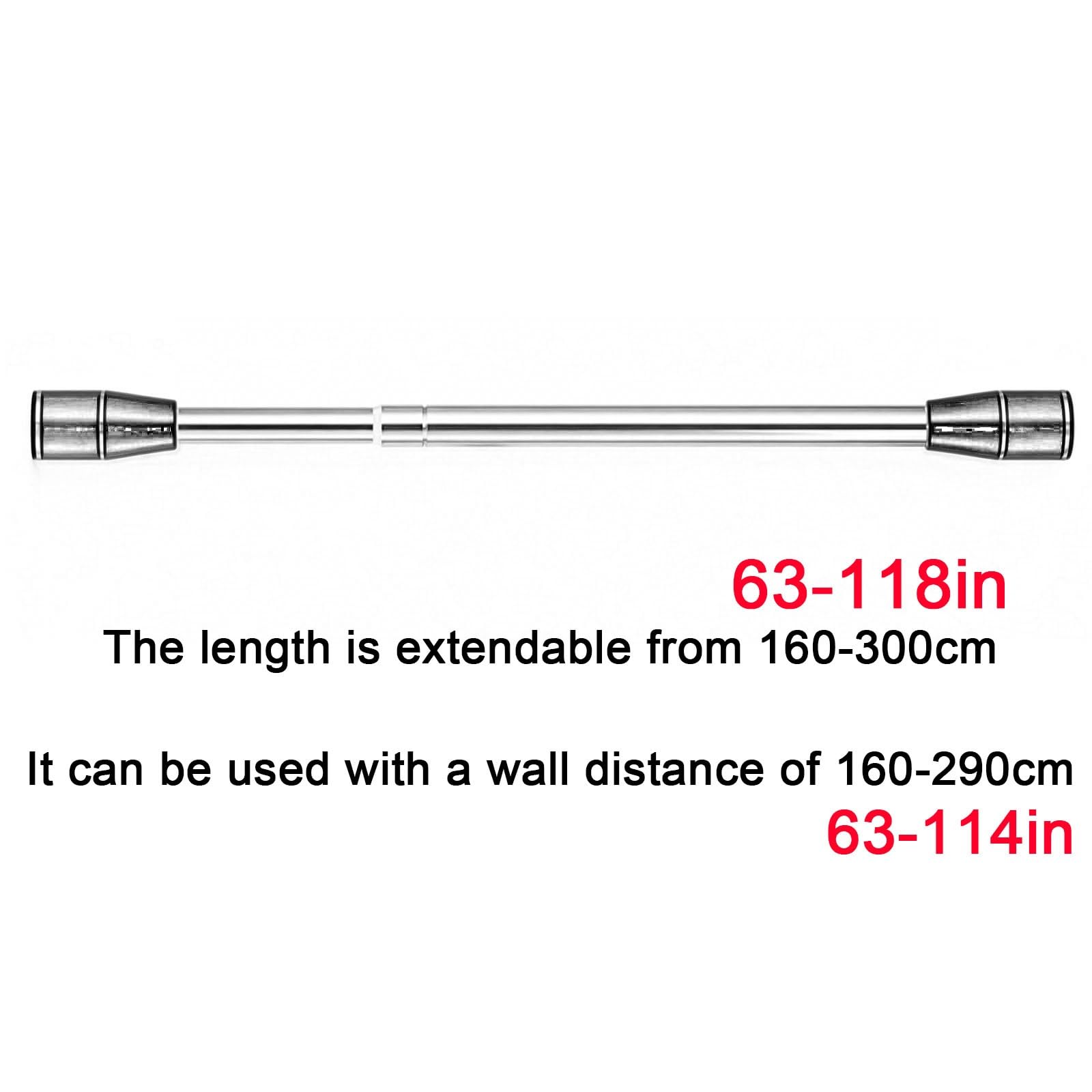 Adjustable 19–118 In Shower Curtain Rod, Closet Rods for Hanging Clothes