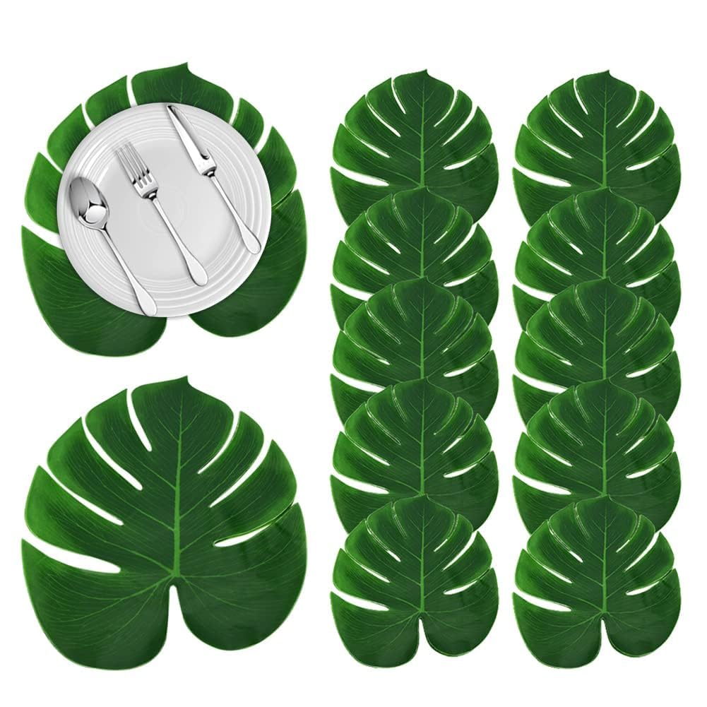 102 Pezzi Di Foglie Tropicali Artificiali – Palma, Monstera, Verde E Oro – Per Decorazioni Hawaiiane, Jungle E Spiaggia - 4