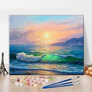 TUMOVO Paint by Numbers Kit for Adults Morning on Sea Wave Paint by Numbers for Adults Seaside Landscape Adult Paint by Number Kits on Canvas Oil Painting Art Crafts 16x20 in