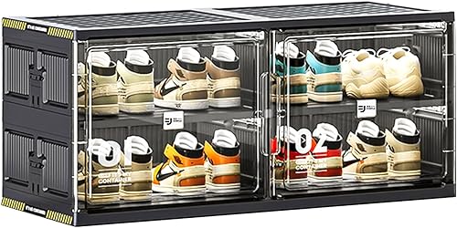 Miniatura 8 de 8 pares de armarios portátiles de almacenamiento de zapatos de instalación rápida de 3 pasos, caja de zapatos de plástico con puerta magnética