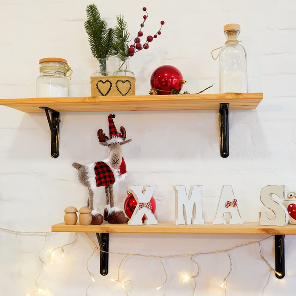 Décoration de Noël en forme de renne de Noël - Figurine de Père Noël suédois - Décoration de table de Noël faite à la main - Nain de buffle en peluche pour la maison, l'intérieur et les vacances