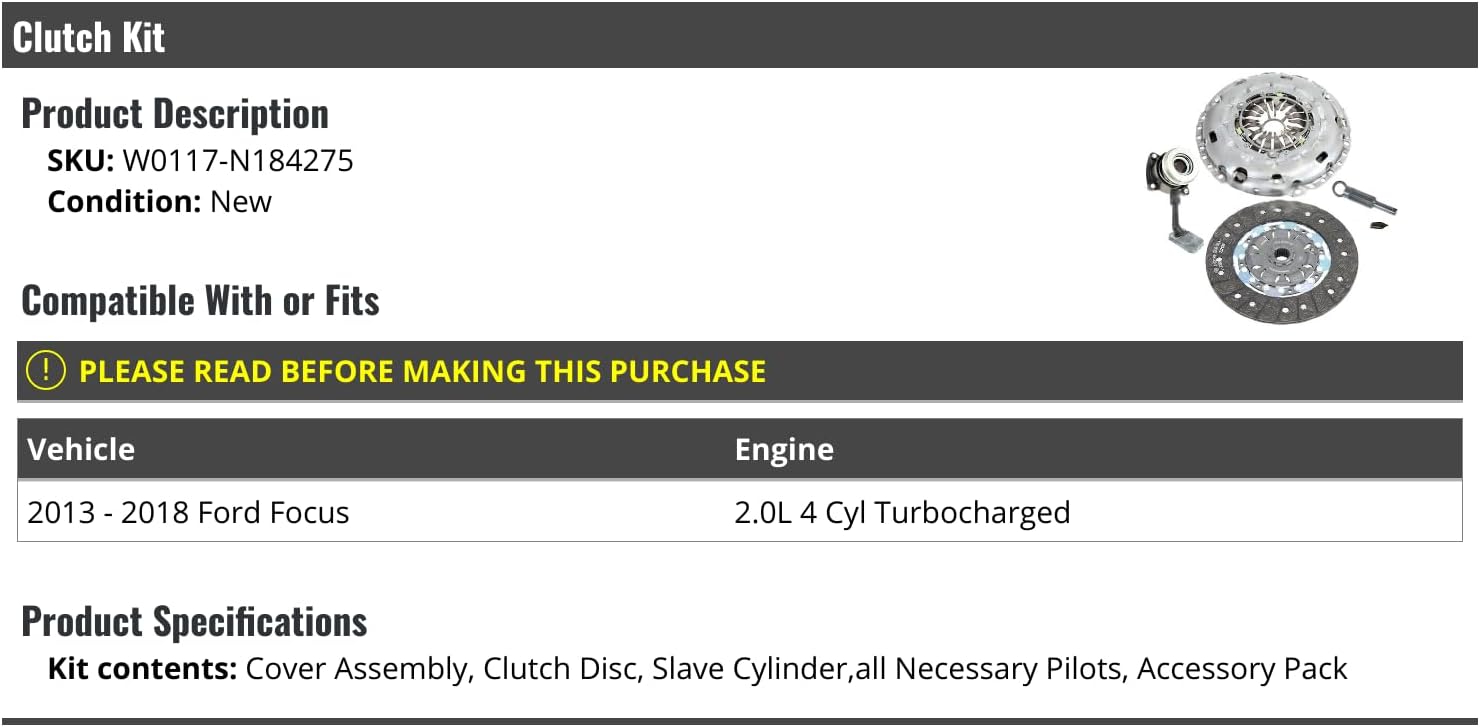 Clutch Kit - Compatible with 2013-2018 Ford Focus 2.0L 4-Cylinder Turbo