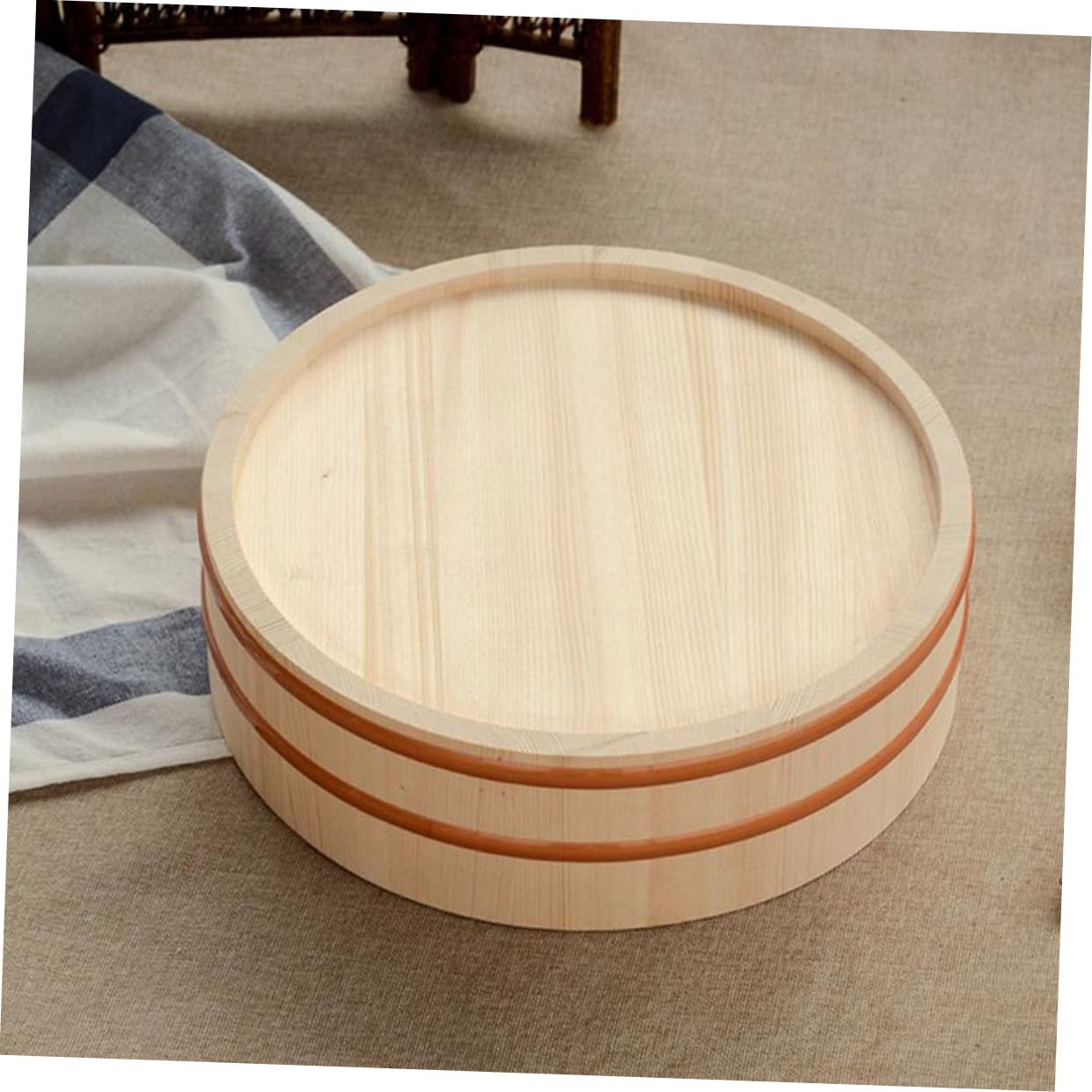 Mikinona Seau à Sushis Japonerie Rond en Bois et Cuivre, Grosse Capacité