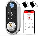 SMONET Smart Door Lock Fingerprint Keypad Bluetooth App Control Deadbolt | Silver Keyless Entry Door Lock for Homes and Apartments with Fingerprint Access, Touchscreen Keypad and Easy Installation