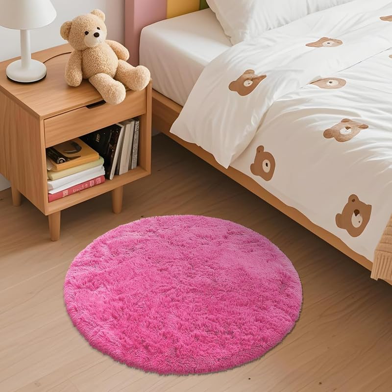 Image of Round Plain Fur Rugs for Hall and Drawing Room 7x7 Feet Baby Pink