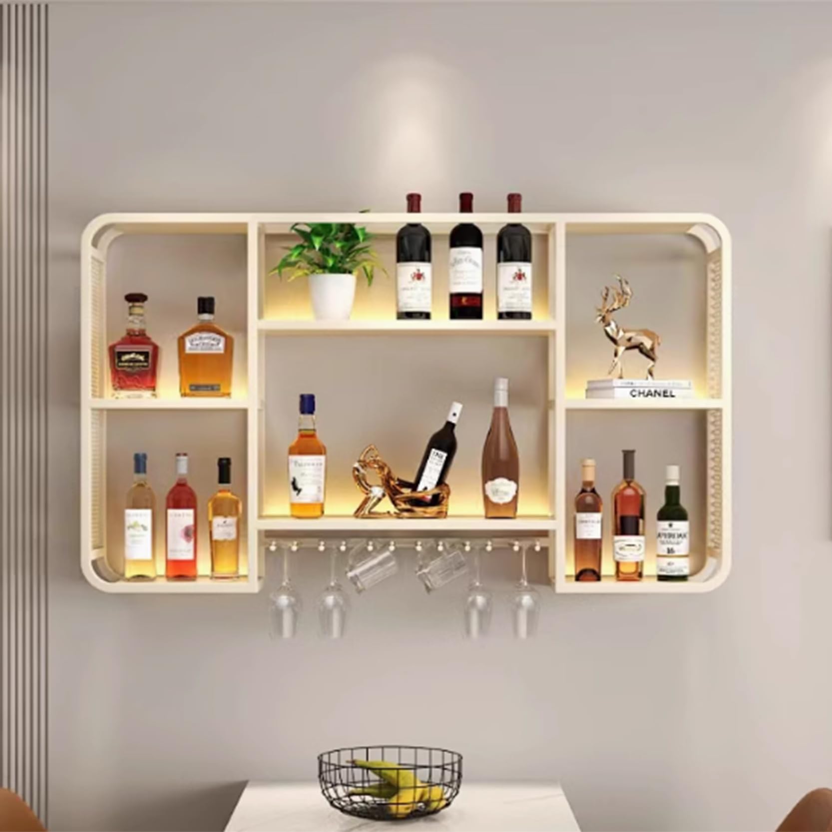 Étagère à vin murale industrielle 80cm avec support verre à pied pour cuisine et bar