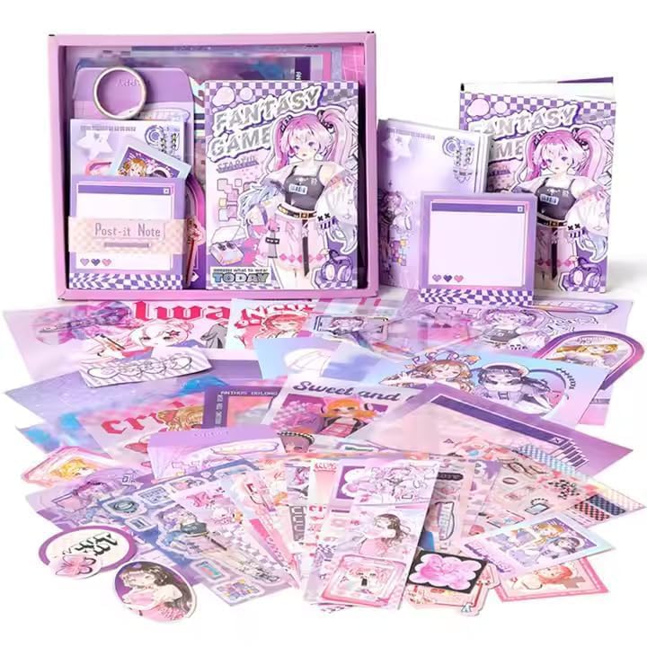 Image of VIBE VISTA Vintage Aesthetic Scrapbook Kit, 346 Pcs, A6 Grid Notebook, Washi, Envelopes, Scrapbook Papers, Folding Labels, Background Papers, Photo Frames, Calendar Stickers, Stickers (Fantasty Game)