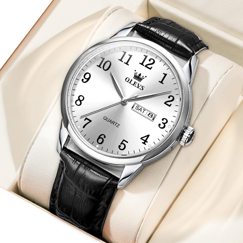 Image of OLEVS Men Leather Watches Classic Quartz Large Dial Easy Read Waterproof