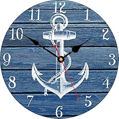 TAHEAT 14 Inch White Anchor Pattern Wall Clock, Non Ticking Silent Clocks, Nautical Retro Wooden photo TAHEAT 14 Inch White Anchor Pattern Wall Clock, Non Ticking Silent Clocks, Nautical Retro Wooden