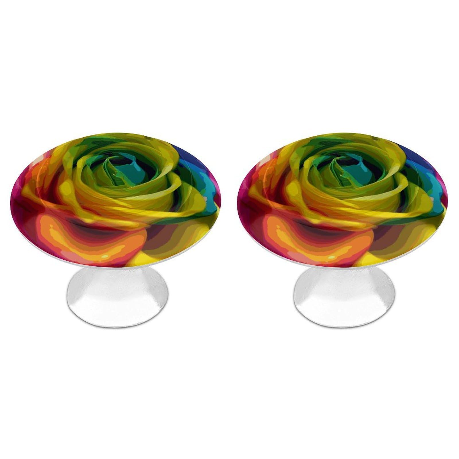 FekiLoot Rainbow Flower Cabinet Knobs Personality Stainless Steel Round Drawer Handles Circle Modern Cabinet Handles Drawer Knobs for Kitchen Dresser Bathroom Cupboard Furniture