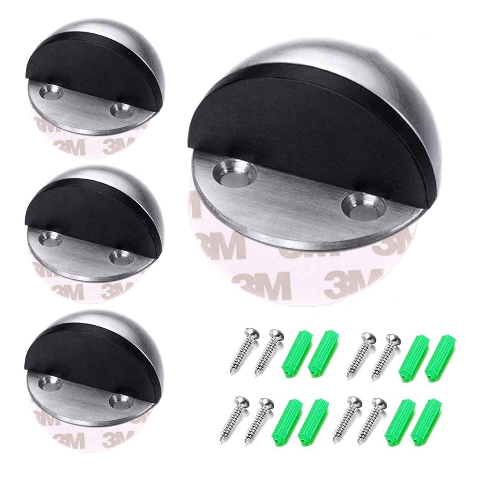 ThorangeDoor Stopper,4 Pack Stainless Steel Door Stop half moon, Sound Dampening Bumper Door Holder Floor mounted Doorstops Wall Protetor, Double-Sided Adhesive Tape [No Need to Drill]