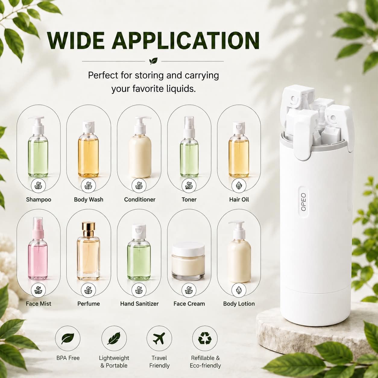 White 4 in 1 Travel Dispenser for Toiletries, TSA Approved Leak Proof Refillable Travel Bottles for Shampoo, Conditioner, Lotion & Soap, Portable Travel-Size Container Accessories for Women & Men image 2