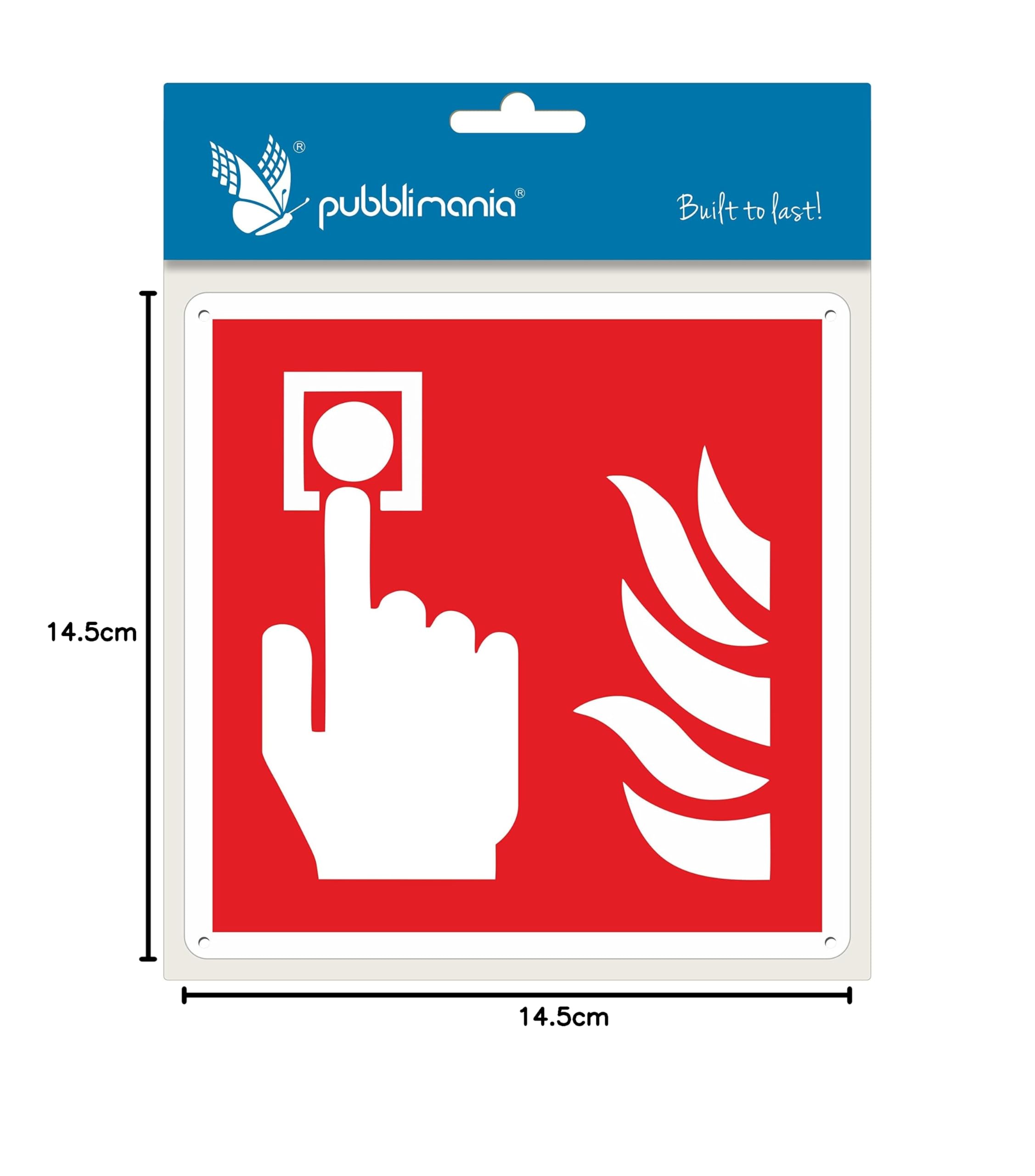 Pubblimania PULSANTE ALLARME INCENDIO | Emergenza e sicurezza in alluminio composito da 3 mm di spessore (Cm 14,5x14,5) (Allarme Incendio)