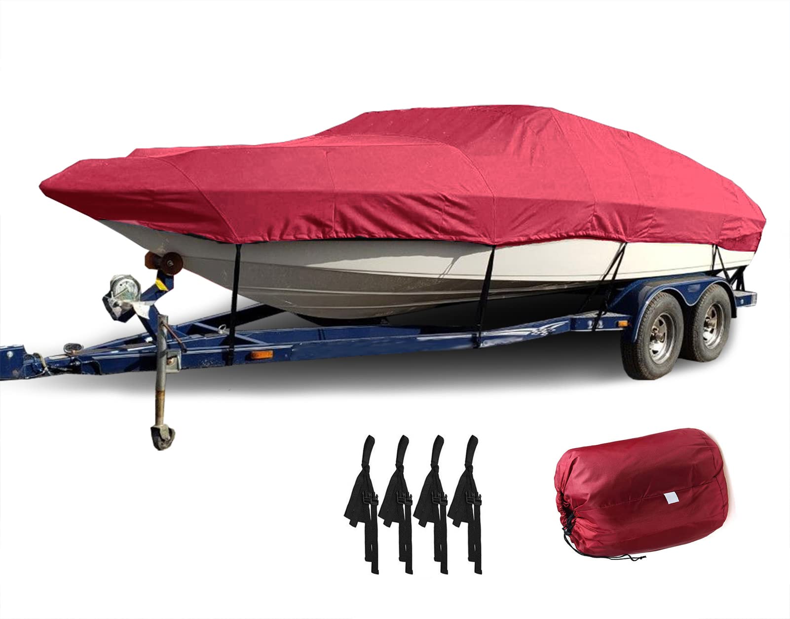 LDIW Trailerable Boat Cover Bass Speedboat Durable Tear Proof 420D Oxford Waterproof UV Protected V-hull Runabout Jumbo Boat Fishing Ski Boat Covers,Red,21to24FT: 732x300cm