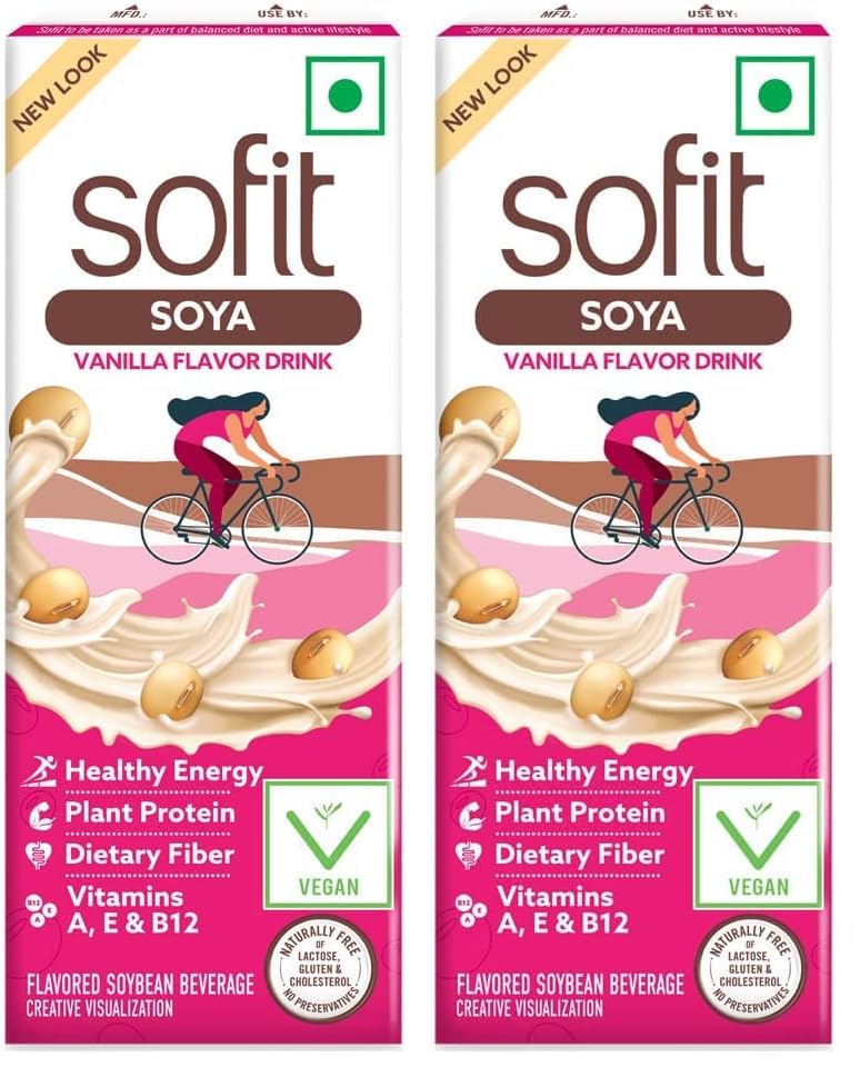Image of Sofit SOYA Drink Vanilla, 180ml| Vegan Drink |Enriched with Plant Protein, Dietary fibers, Vitamins and Calcium | Lactose Free | (Pack of 2)