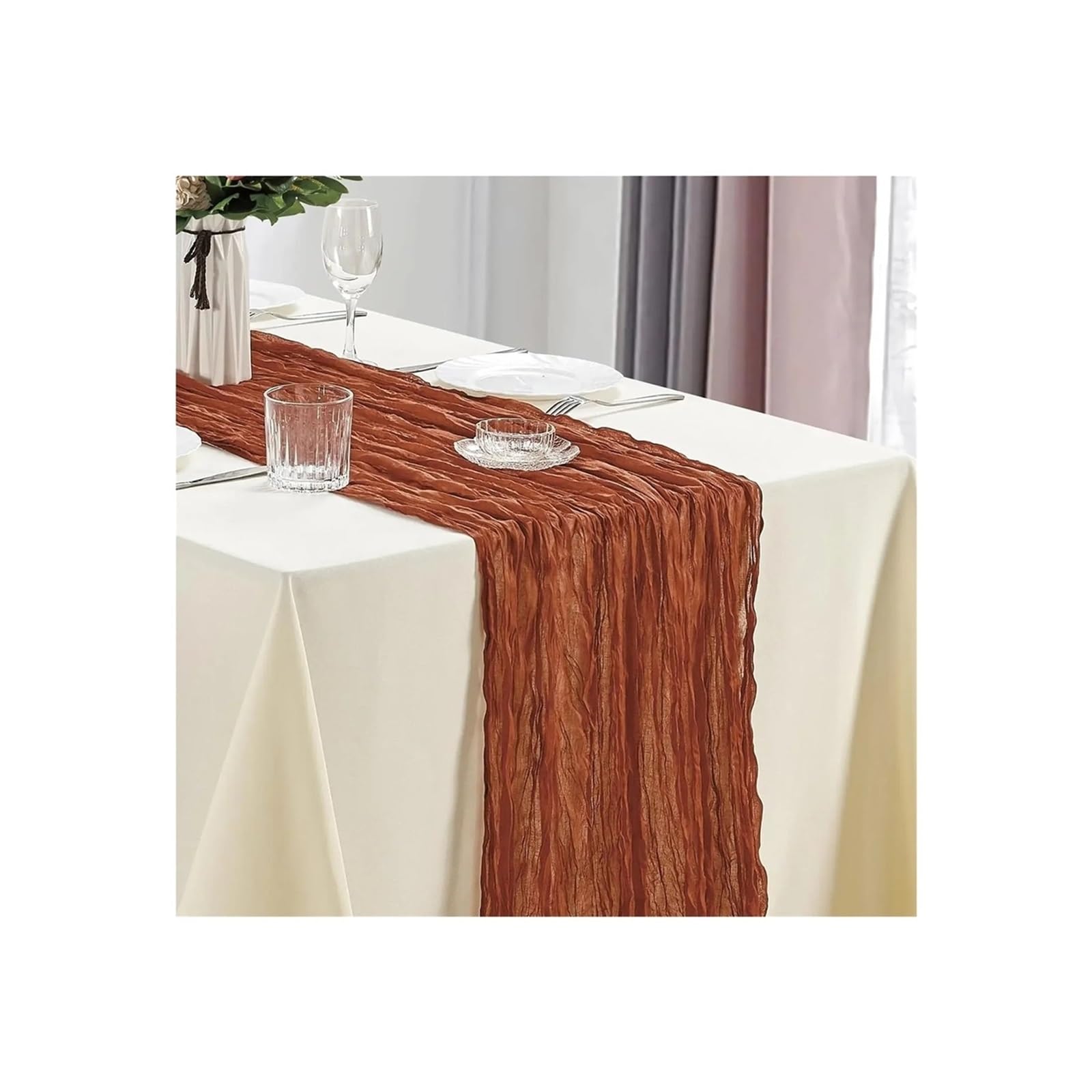 Cheesecloth Table Runners 3Pcs CheeseCloth Table Runner, 40x270cm Boho Gauze Fabric Rustic Sheer TableRunner For Wedding Bridal Shower Party Banquet(Terracotta)