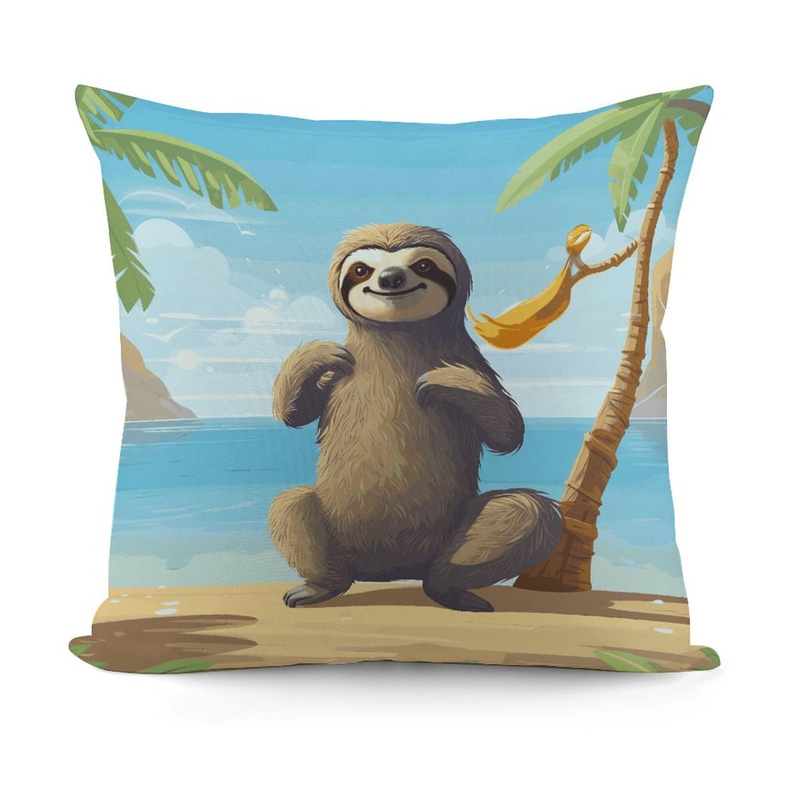 FekiLoot Sloth on Beach Throw Pillow Cover Cozy Plush Cushion Case Soft Decorative Pillow Cover Square Cushion Covers Modern Pillowcase for Sofa Living Room Couch Bed Home Decor 18x18 Inch