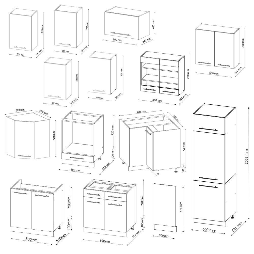Vicco Cuisine en Angle Fame-Line Vert Or Campagne/Chêne doré 287x227 cm | 14 Modules · Pieds réglables en hauteur · Sans plan de travail · Façades en MDF · Softclose · Poignées en métal