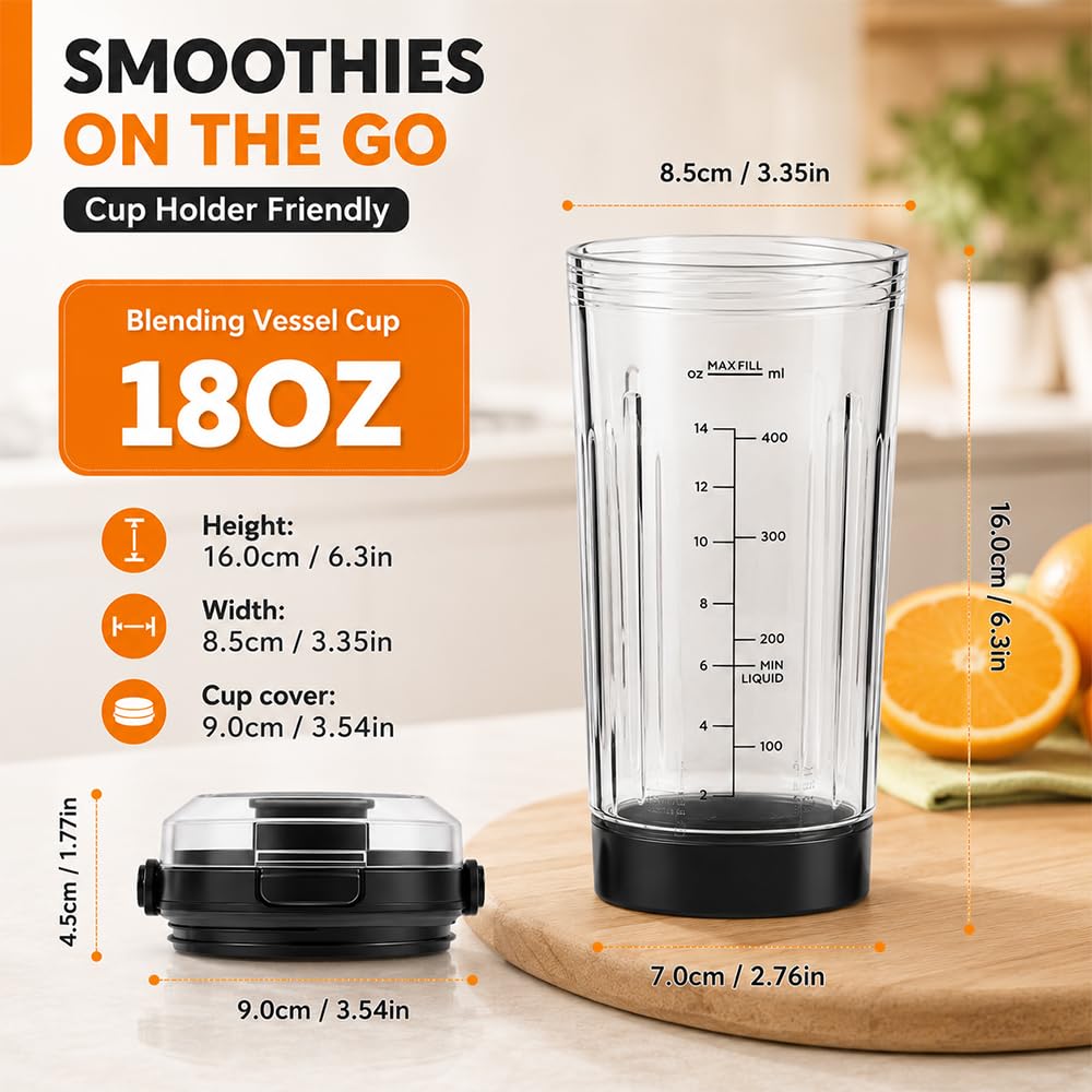 Kubek blendera do ninja serii BC100/BC151, HOVCEH 530 ml Trzepaczka z ustnikiem do picia i Jermetyczną pokrywką do blendera ninja, kubek mikserów zamiennych do ninja blender