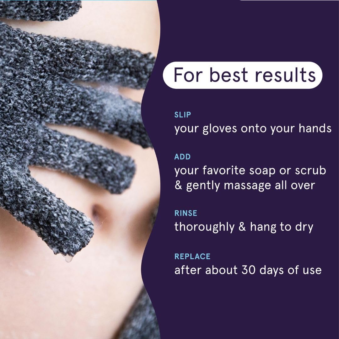 Cleanlogic Guantes exfoliantes desintoxicantes con carbón, guantes exfoliantes corporales reutilizables, ayudan a eliminar la piel seca para mantener la piel suave y limpia, ayuda a aumentar la