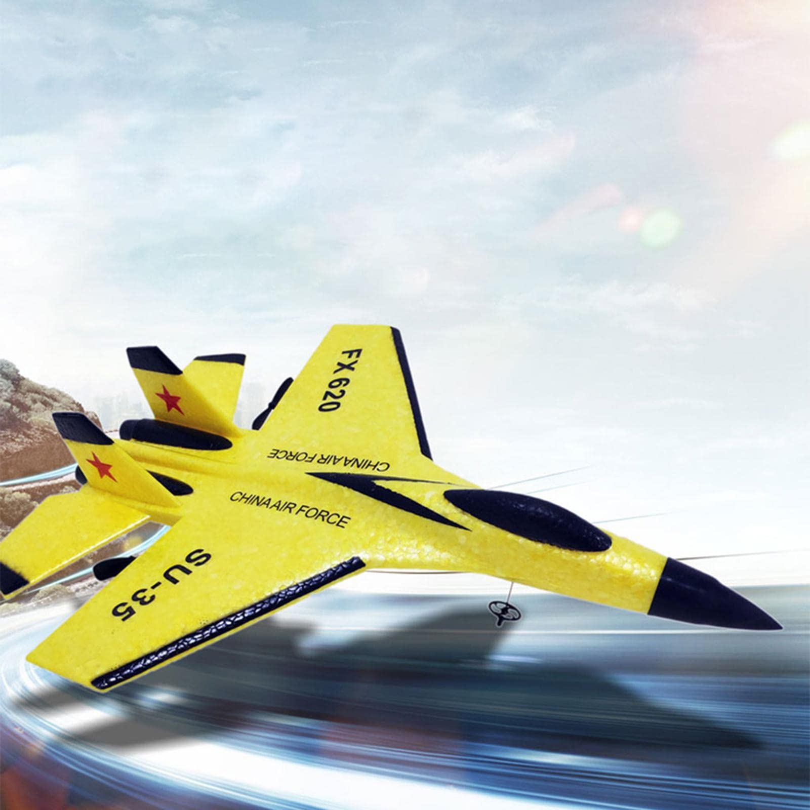 Avión RC de Espuma Modelo Planeador Avión Controlado por Radio Juguete de Fija y Mando a Distancia Material Flexible y Resistente a Caídas, Amarillo