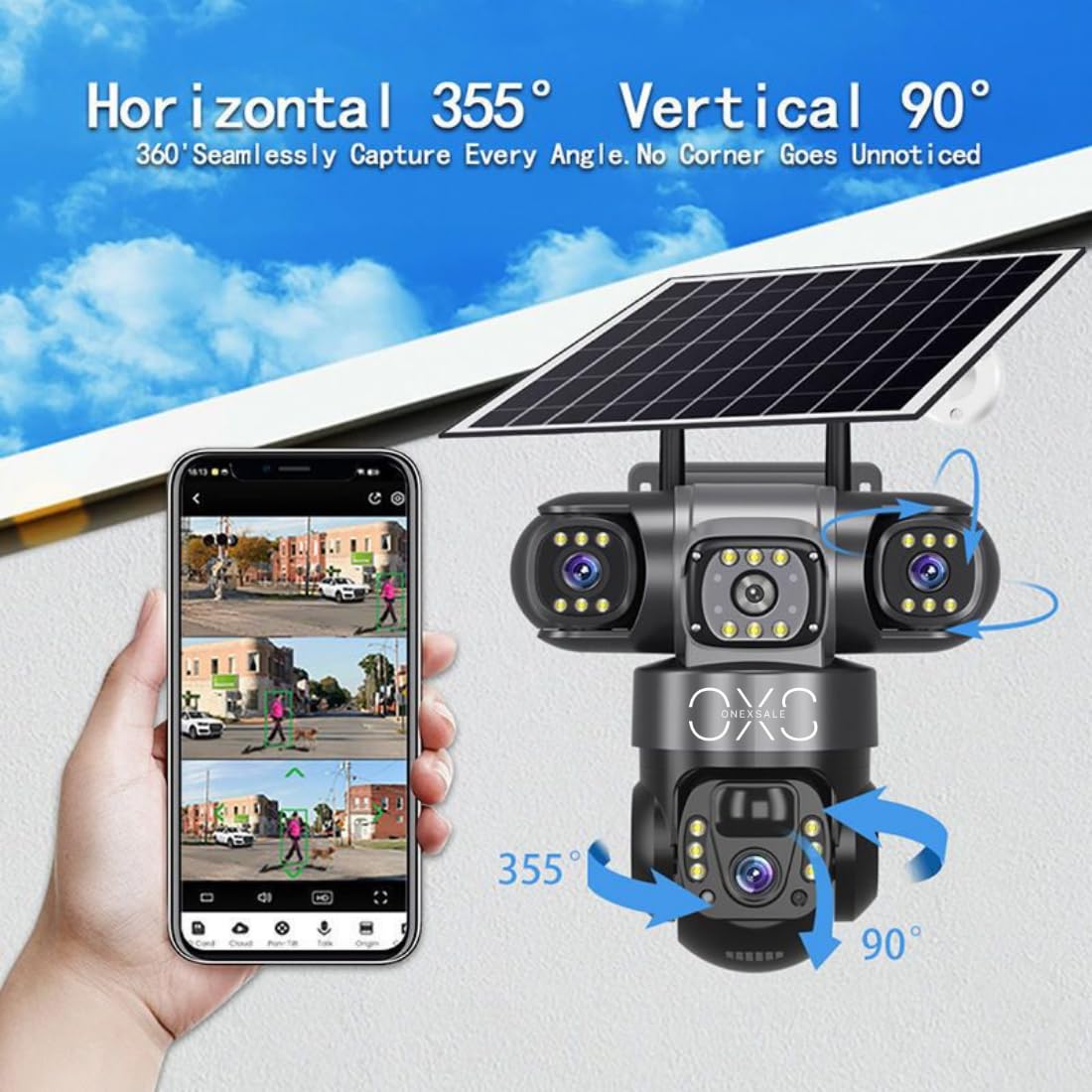 4G Solar Security Camera (Pack of 2) – Triple Lens 3MP, 360° PTZ, Color Night Vision, Auto-Tracking Human Detection, Two-Way Audio, 18000mAh Battery, IP66 Waterproof Wireless Outdoor CCTV, No WiFi 2