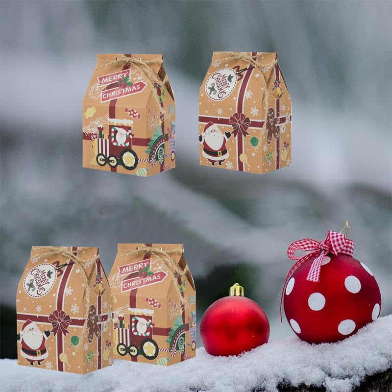RUIYWEN 24 Pezzi Scatoline Cartone Natale Scatola Carta Kraft di Caramelle Bomboniere Cioccolato Biscotto Dolci Regalo per Festa Natalizie (Piccola Casa, 2 Modelli
