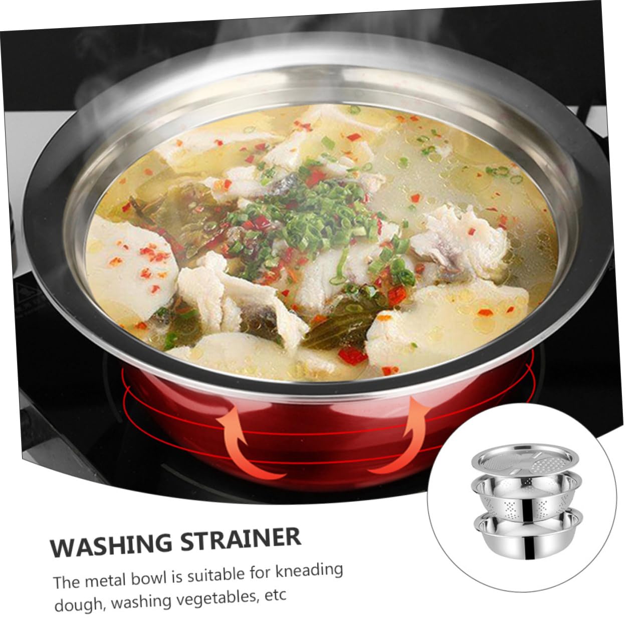 Colador de Verduras y Frutas de Acero Inoxidable 3 Piezas Diseño de Drenaje Adecuado para Cocina y Amasado Estilo Aleatorio