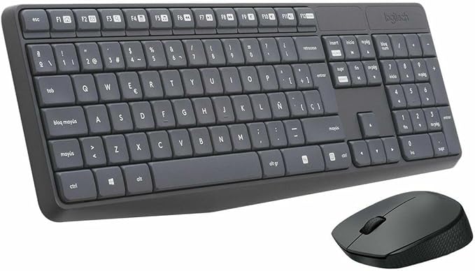 Logitech MK235 Combo Teclado y Ratón para Windows, 2,4 GHz con Receptor USB, Ratón Inalámbrico, 15 Teclas con Función, Batería de 3 Años, PC/Portátil, Disposición QWERTY Español - Negro