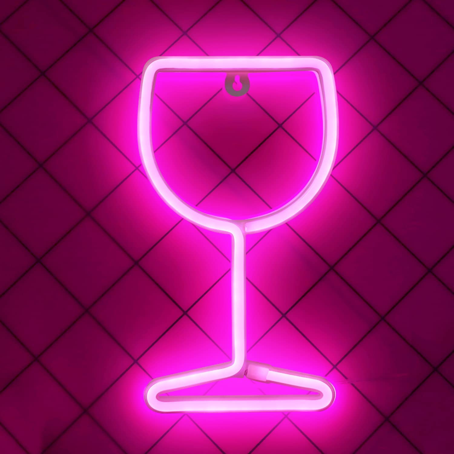 Neon Signs Wine Glass, LED Neon Lights for Wall Decor Battery/USB Operated Night Lights Bar Lamp for Home, Christmas, Halloween, Cellar, Bedroom Decor (Pink)