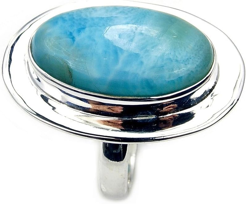 'Stone of Atlantis' Large Sterling Silver Rare Genuine Dominican Larimar Ring, Size O 1/2