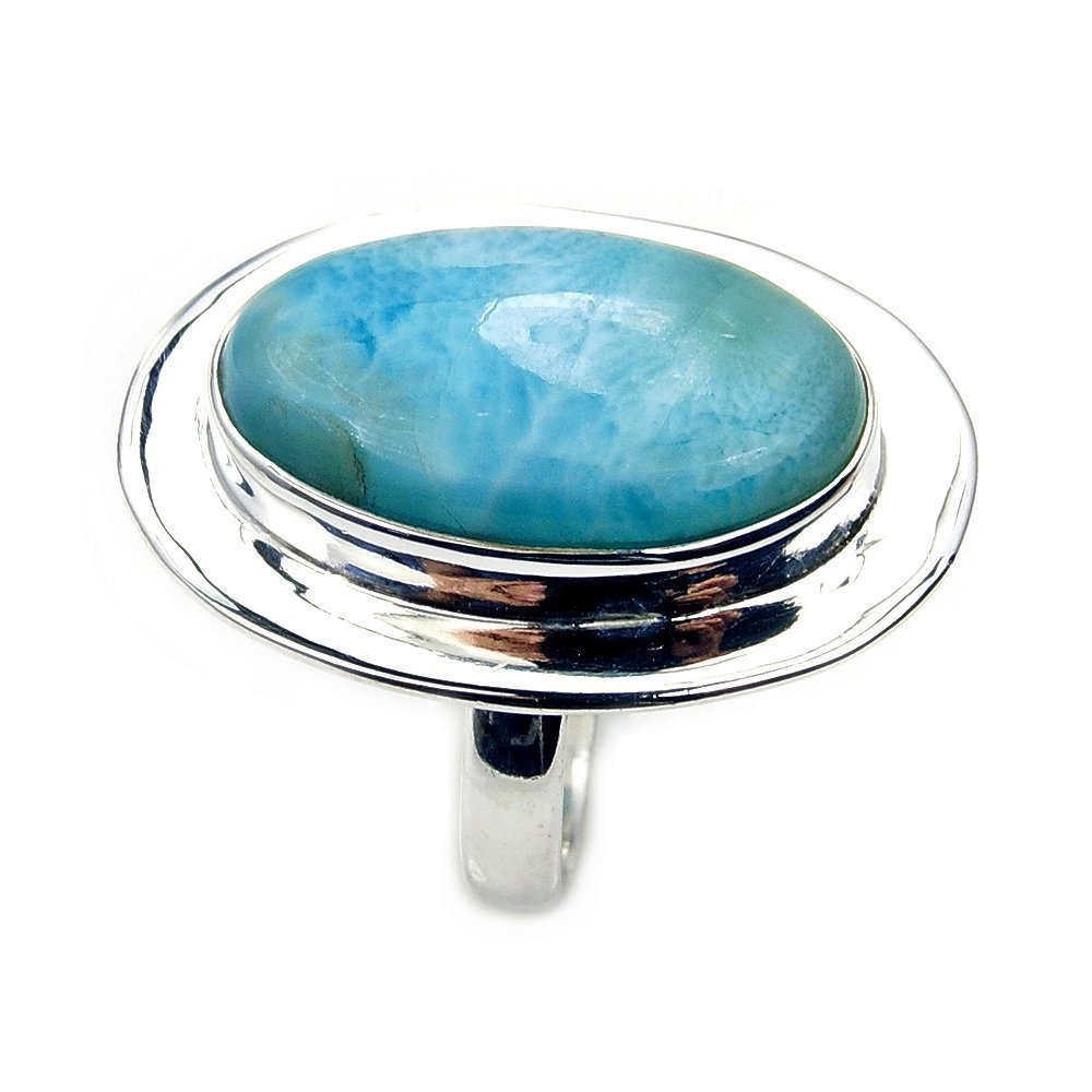 'Stone of Atlantis' Large Sterling Silver Rare Genuine Dominican Larimar Ring, Size O 1/2