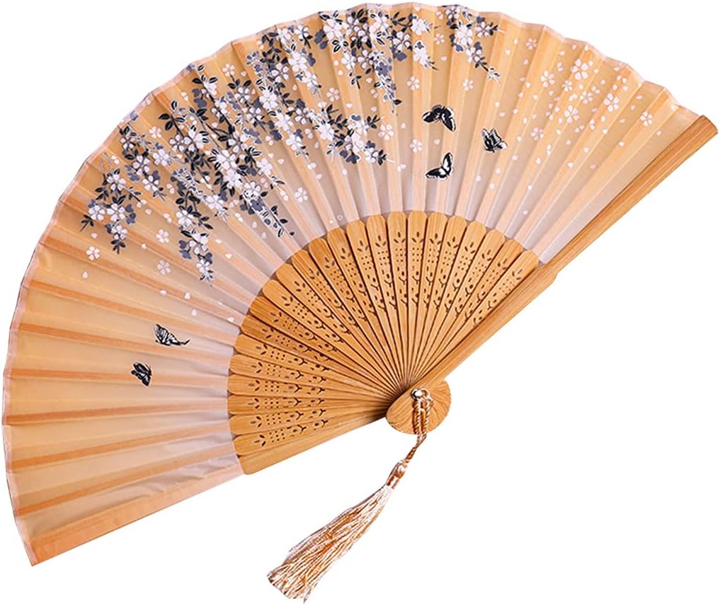 Folding Fans for Parties Pastoral Style Elegant Art High-Definition Printing Hand Fan Ladies Folding Fans are Decorated with Smooth Tassels Keep Cool (Color : E Size : 40cm5) (C 40cm*1)
